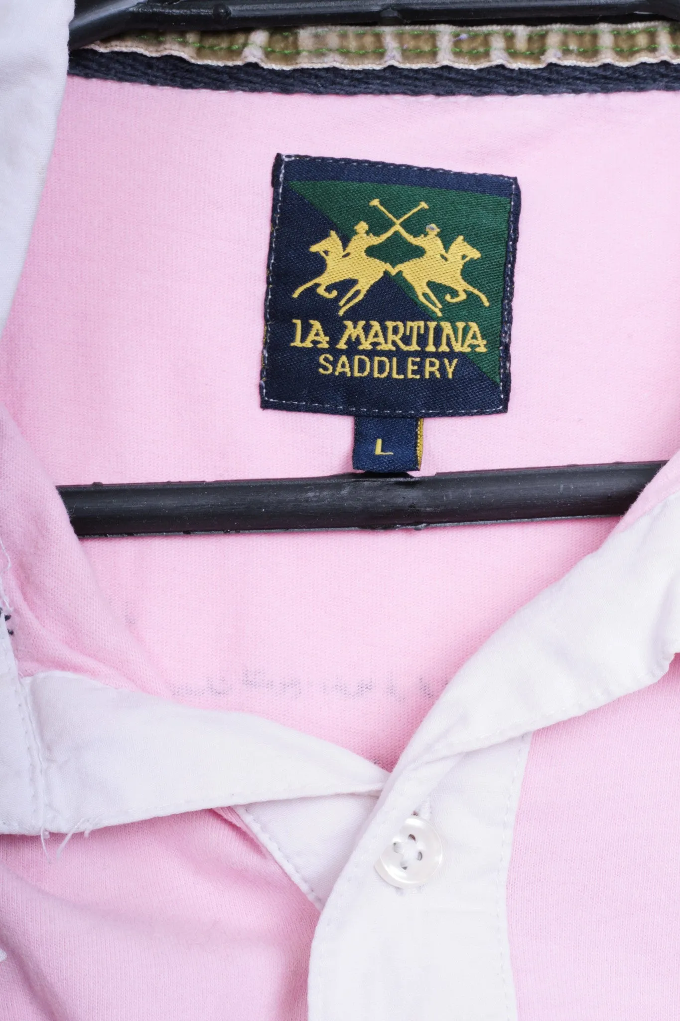 La Martina Saddlery Mens L Polo Shirt Pink Cotton