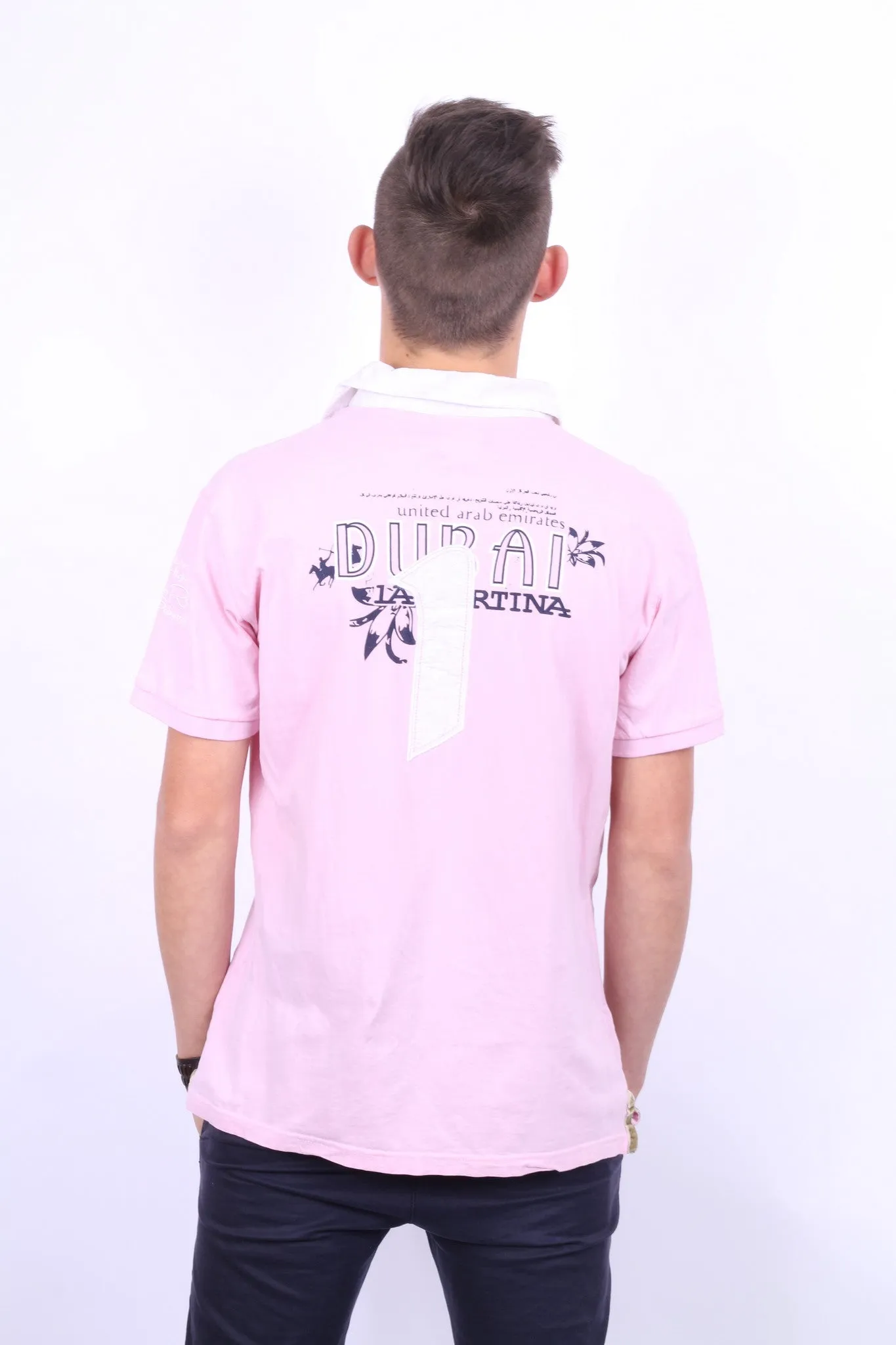 La Martina Saddlery Mens L Polo Shirt Pink Cotton