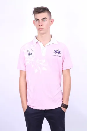 La Martina Saddlery Mens L Polo Shirt Pink Cotton