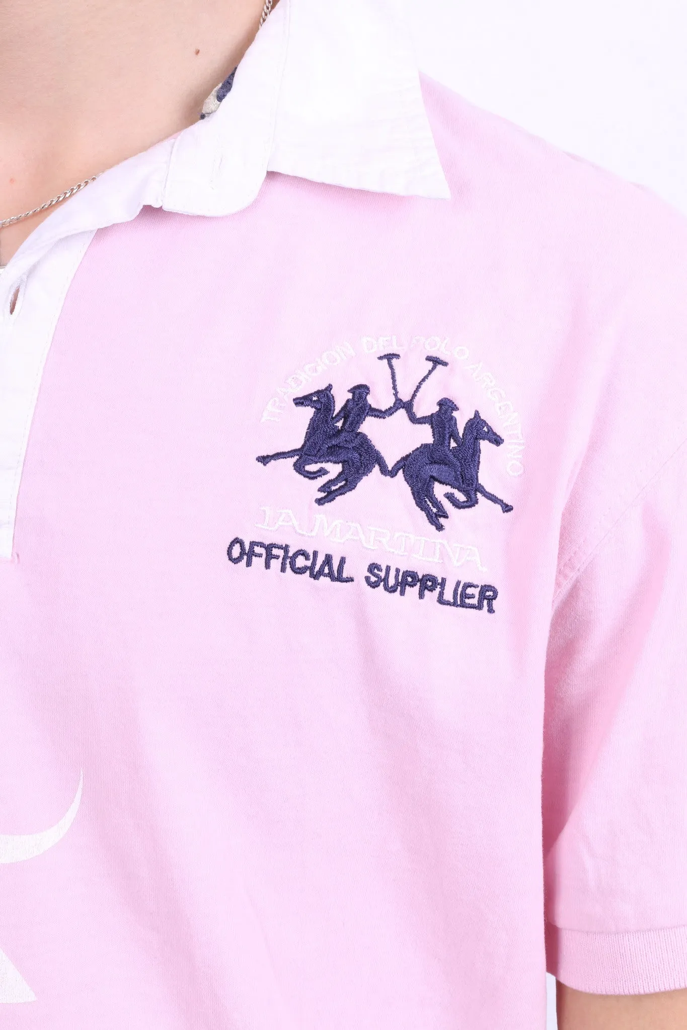 La Martina Saddlery Mens L Polo Shirt Pink Cotton
