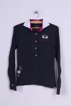 La Martina Womens M Polo Shirt Long Sleeve Cotton Navy Society White Collar