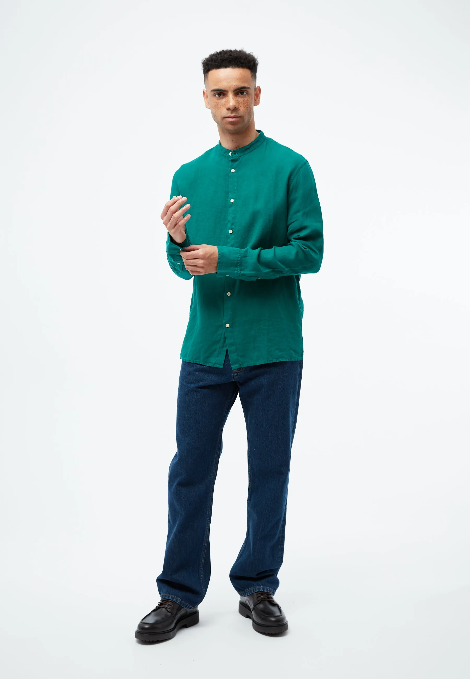 Linen shirt GBWES with stand-up collar - Malachite Green (Linen) Givn Berlin