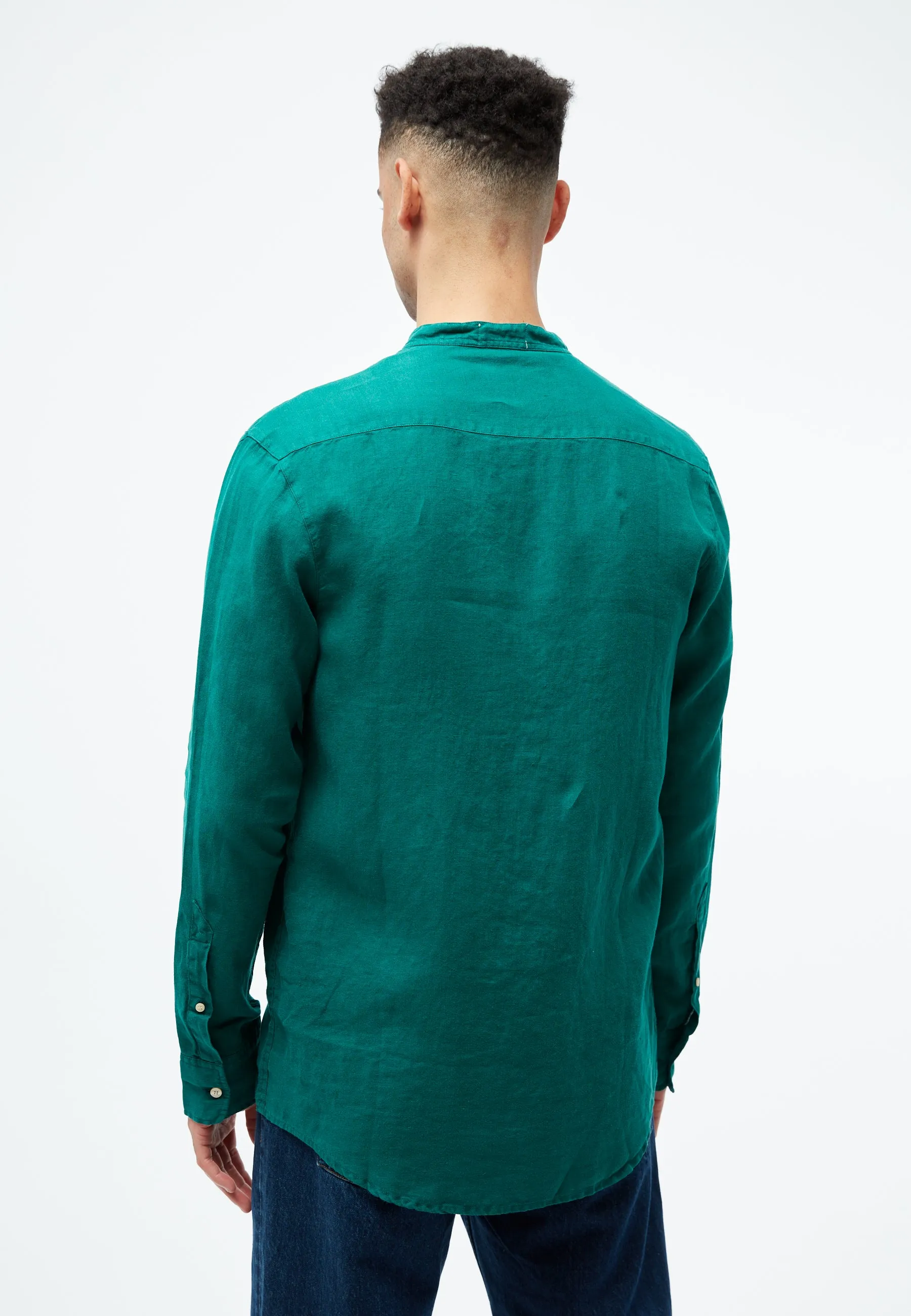 Linen shirt GBWES with stand-up collar - Malachite Green (Linen) Givn Berlin