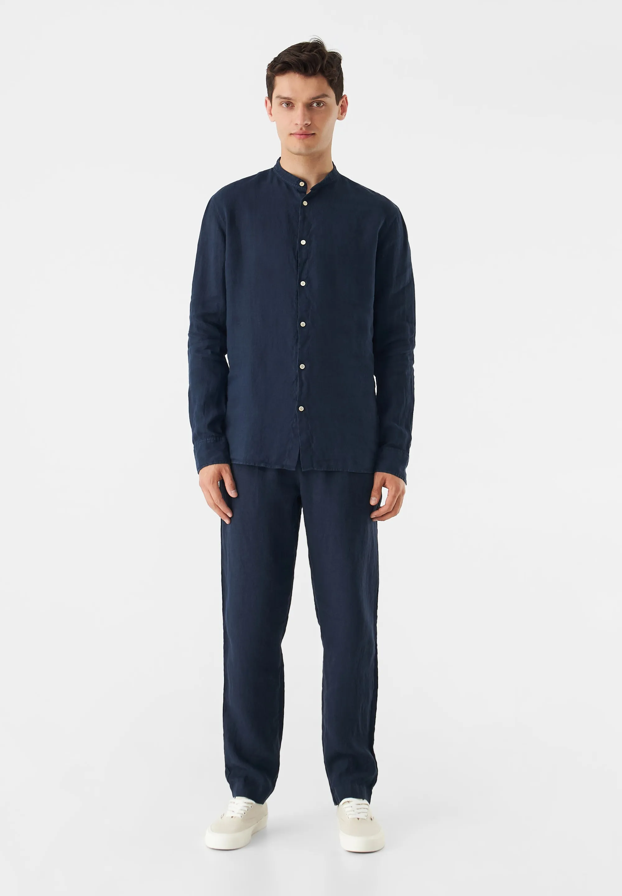 Linen shirt GBWES with stand-up collar - Midnight Blue (Linen) Givn Berlin