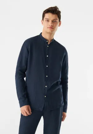 Linen shirt GBWES with stand-up collar - Midnight Blue (Linen) Givn Berlin