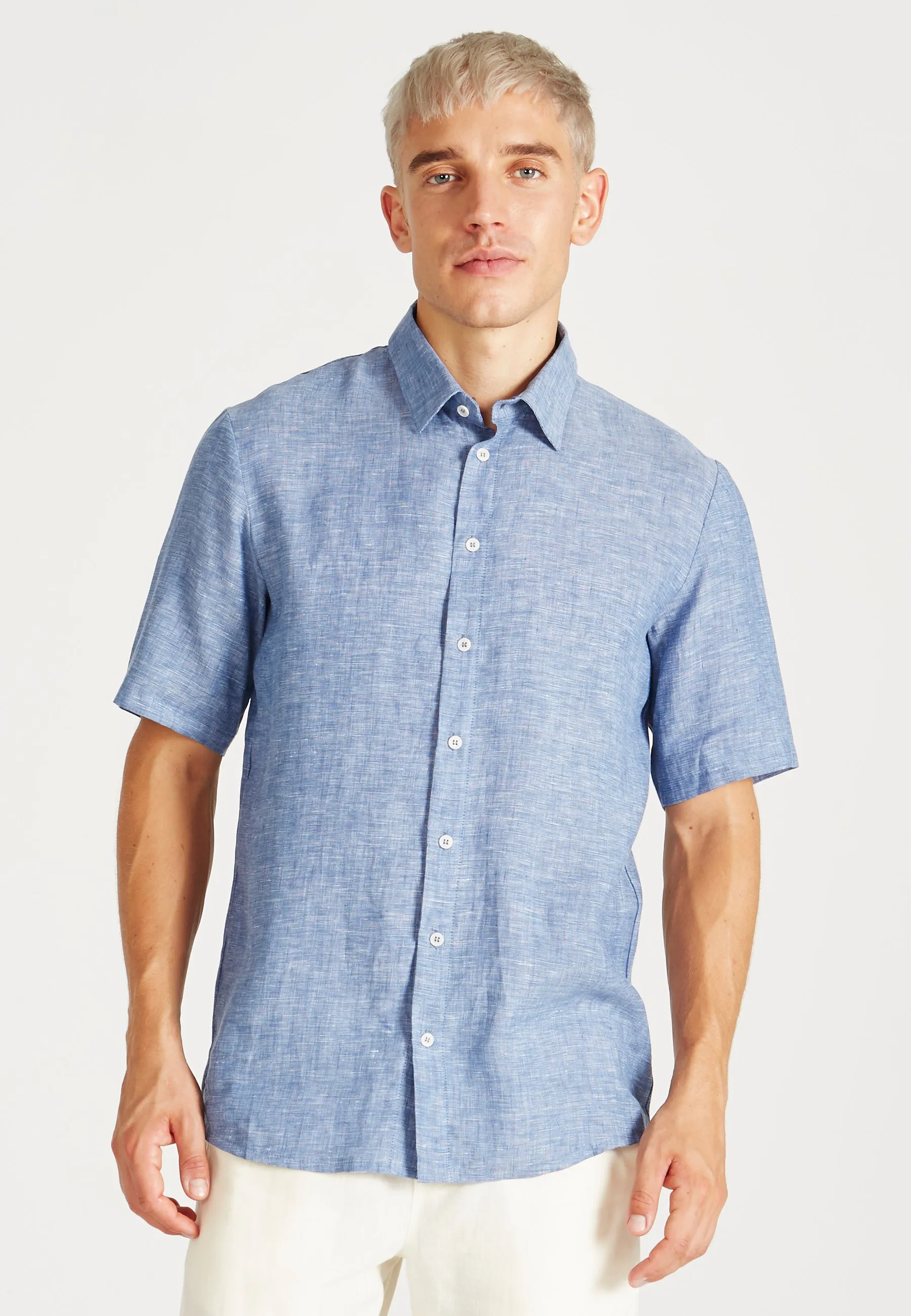 Linen short sleeve shirt DYLAN - Blue (Structure, Linen) Givn Berlin