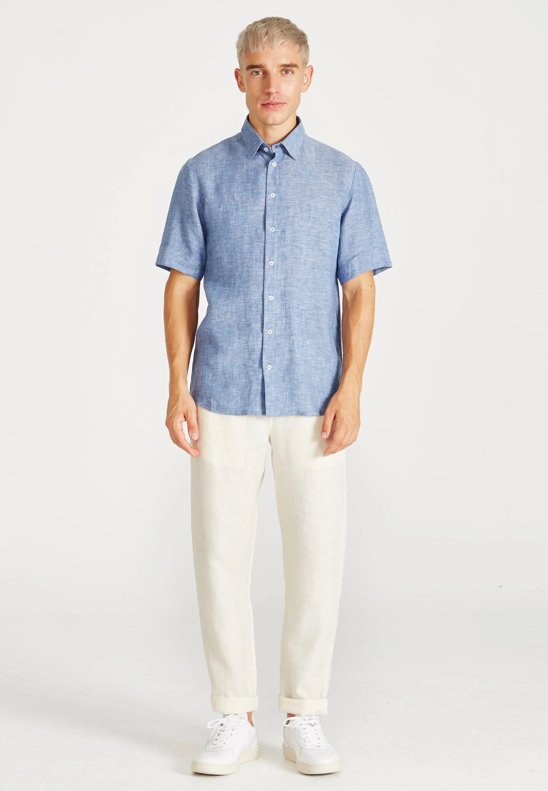 Linen short sleeve shirt DYLAN - Blue (Structure, Linen) Givn Berlin