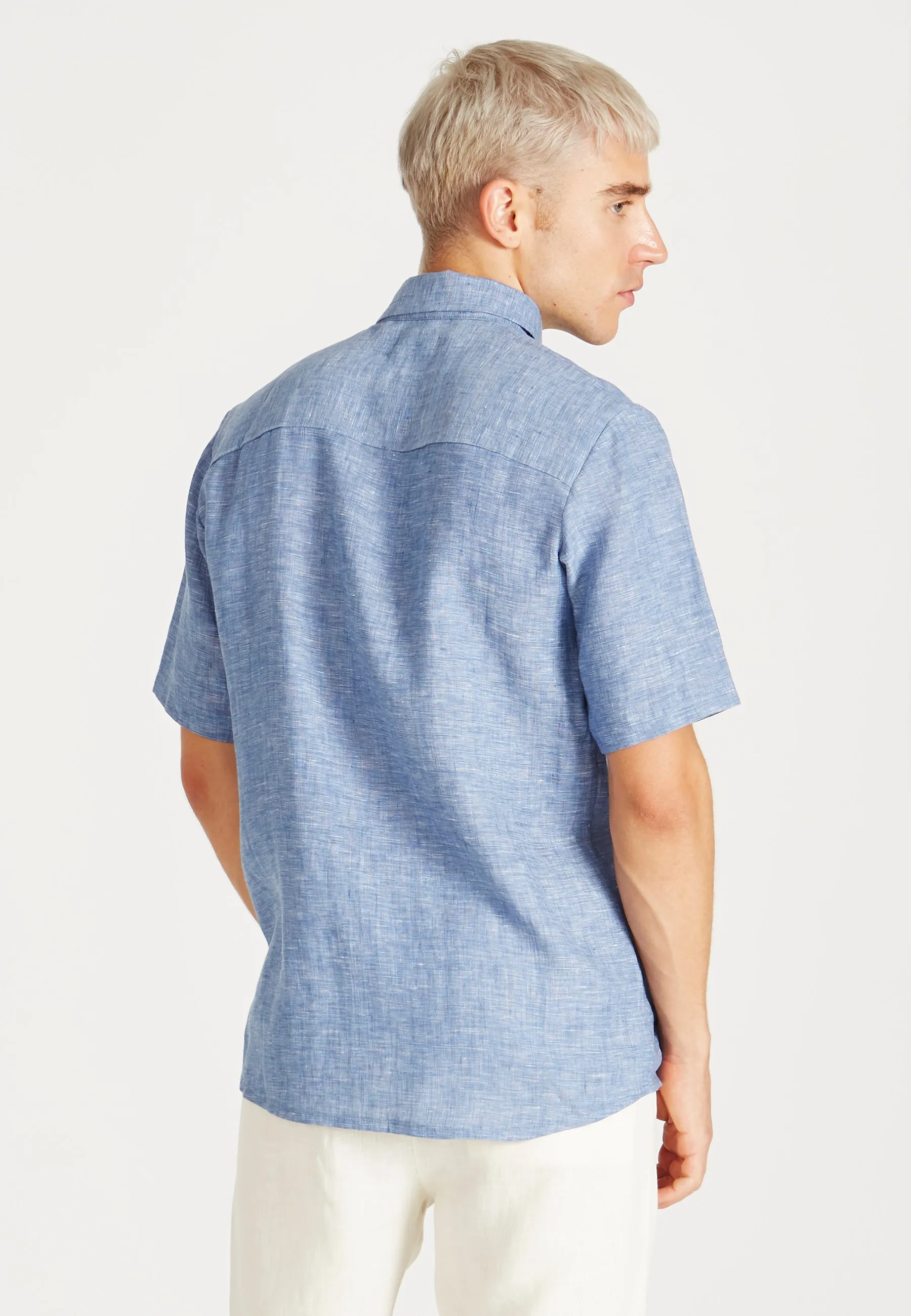 Linen short sleeve shirt DYLAN - Blue (Structure, Linen) Givn Berlin