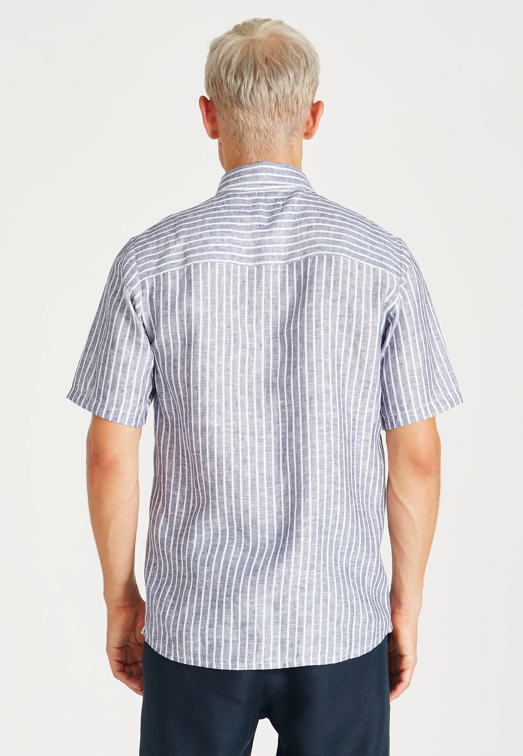 Linen short sleeve shirt DYLAN - Blue / White  (Stripes, Linen) Givn Berlin