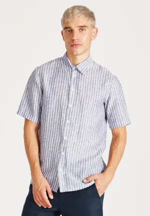 Linen short sleeve shirt DYLAN - Blue / White  (Stripes, Linen) Givn Berlin