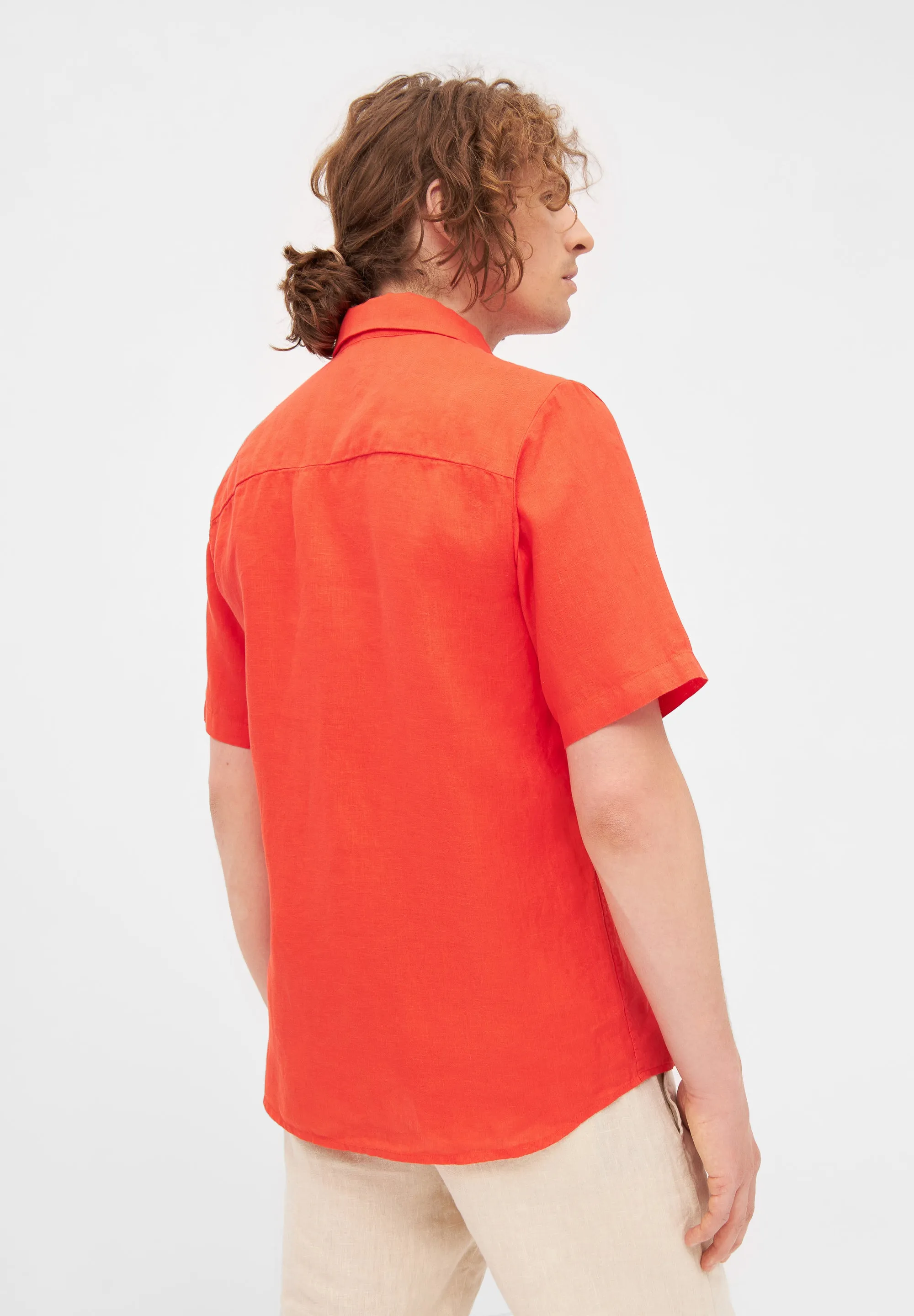 Linen short sleeve shirt DYLAN - Sunset Orange (Linen) Givn Berlin