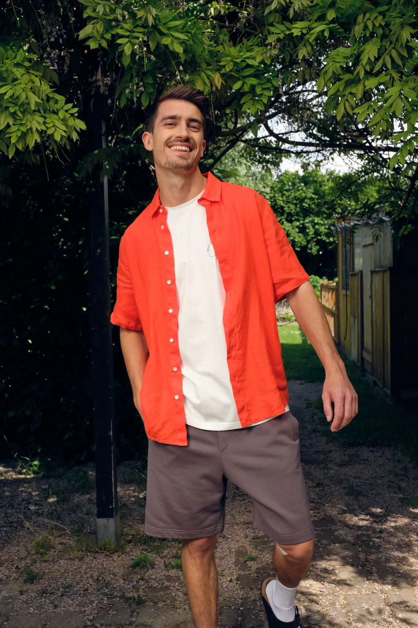 Linen short sleeve shirt DYLAN - Sunset Orange (Linen) Givn Berlin