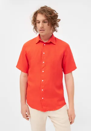Linen short sleeve shirt DYLAN - Sunset Orange (Linen) Givn Berlin