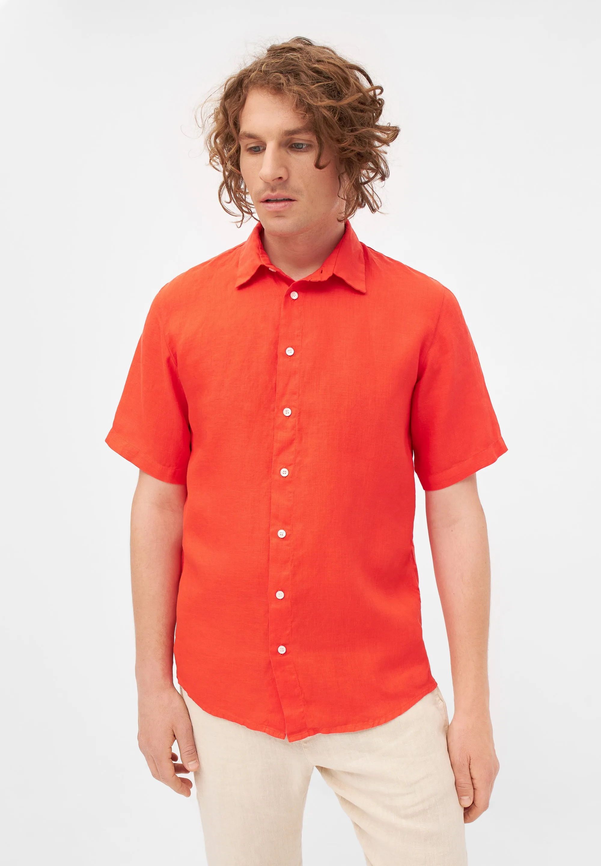 Linen short sleeve shirt DYLAN - Sunset Orange (Linen) Givn Berlin