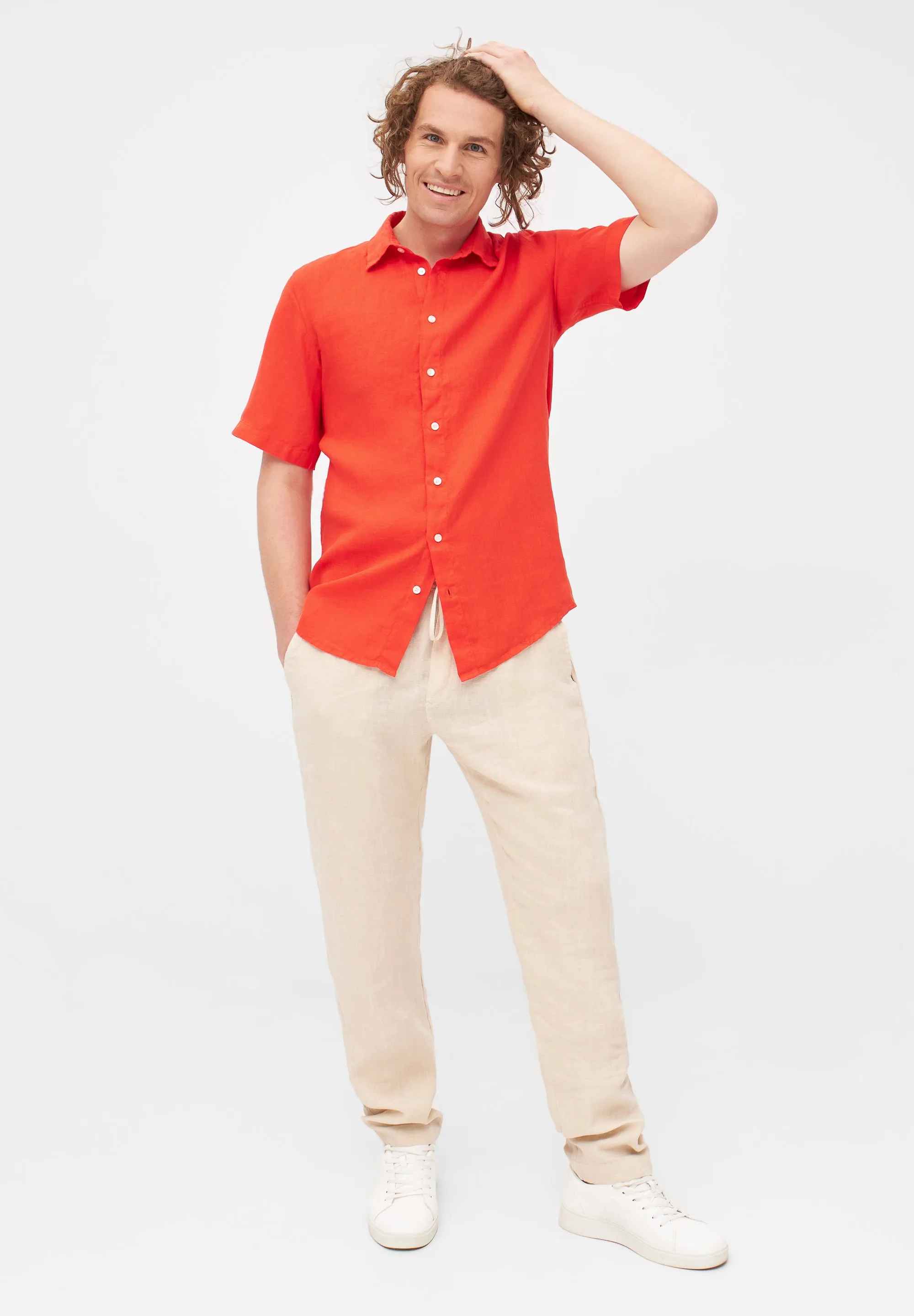Linen short sleeve shirt DYLAN - Sunset Orange (Linen) Givn Berlin