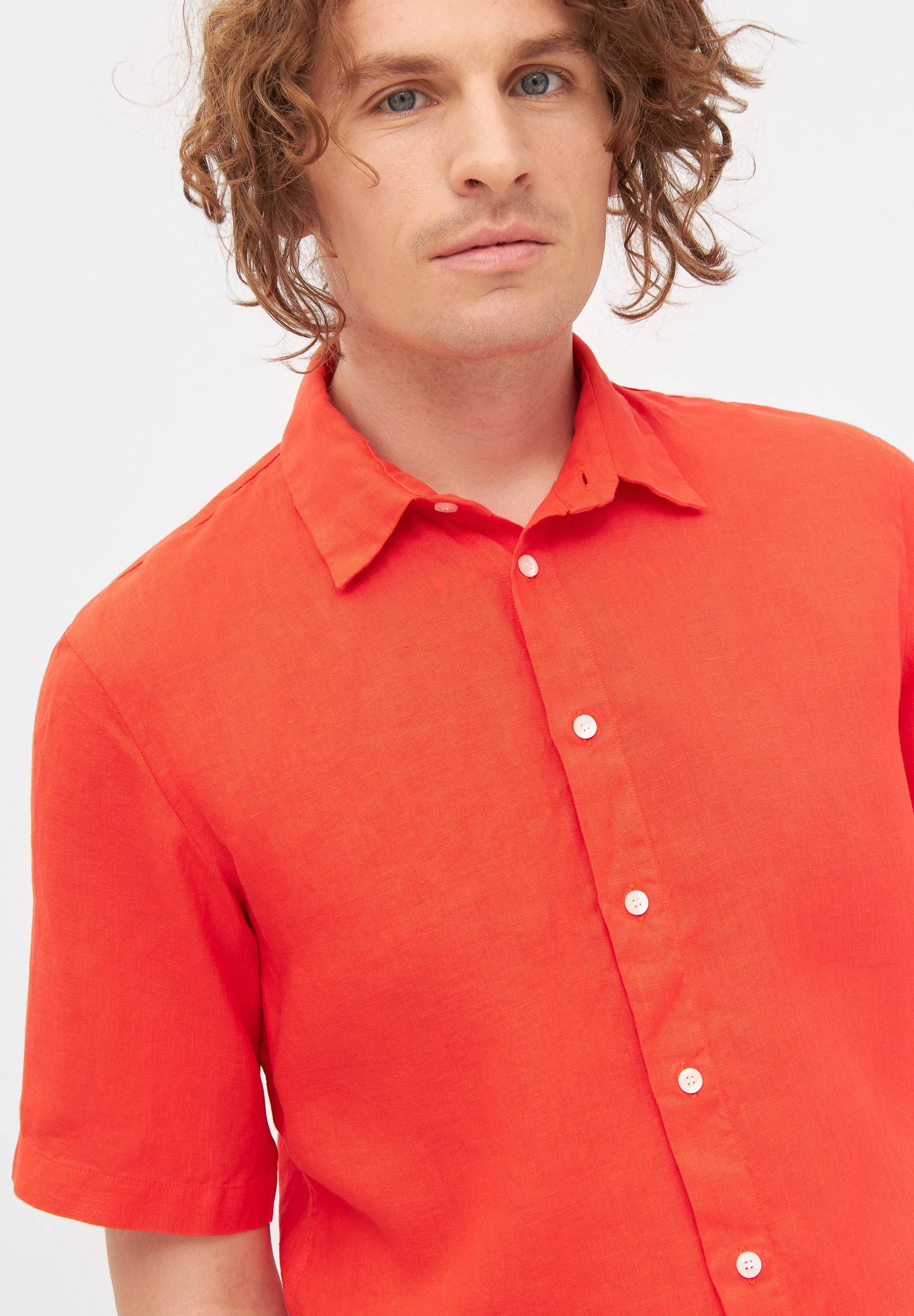 Linen short sleeve shirt DYLAN - Sunset Orange (Linen) Givn Berlin