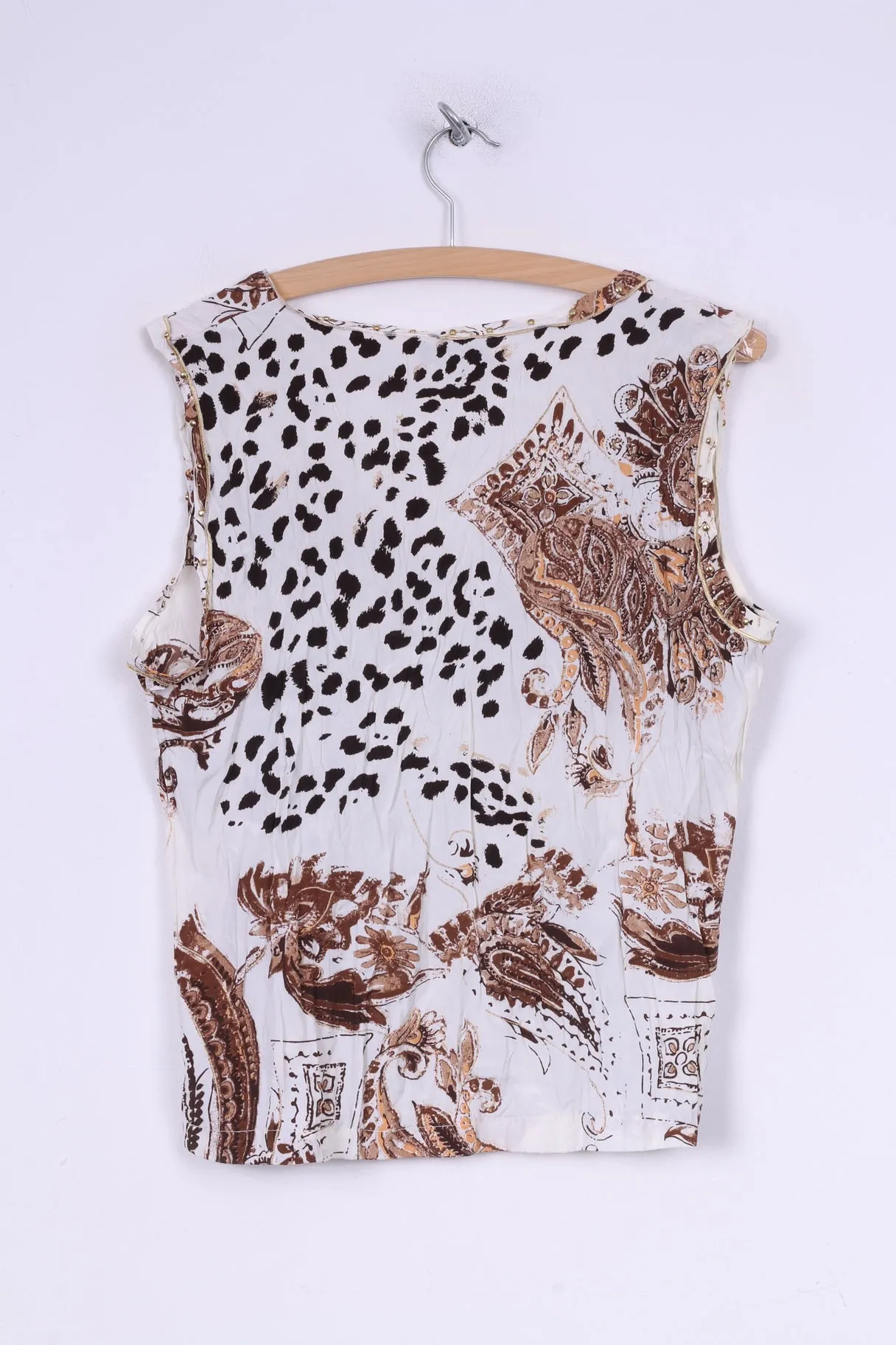 Lisa Campione Womens 42 L Shirt Sleeveless Multiprinted Cream V Neck Summer Top