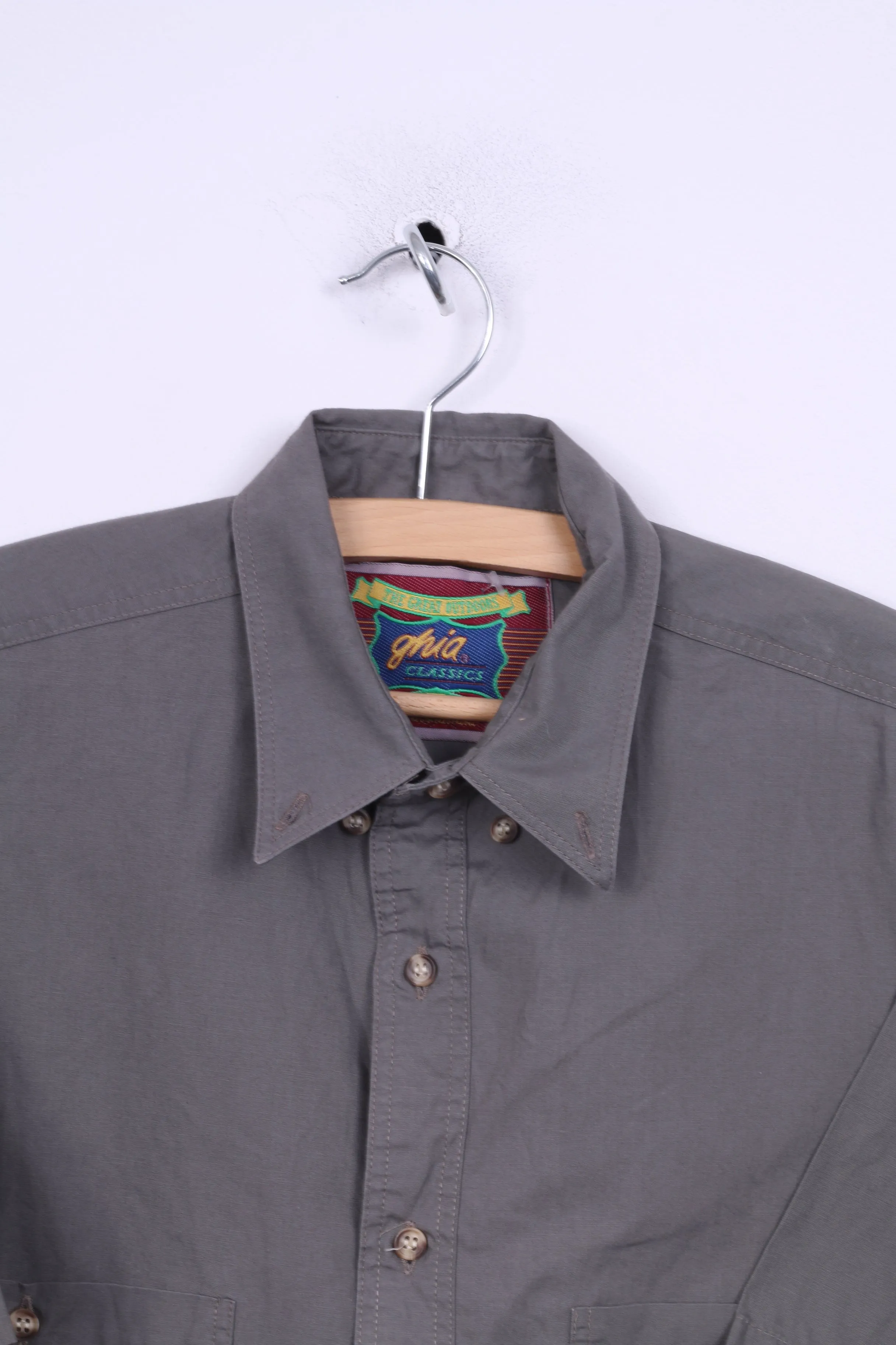 Littlewoods Mens 14.5 S Casul Shirt Gray Down Collar Short Sleeve Brown