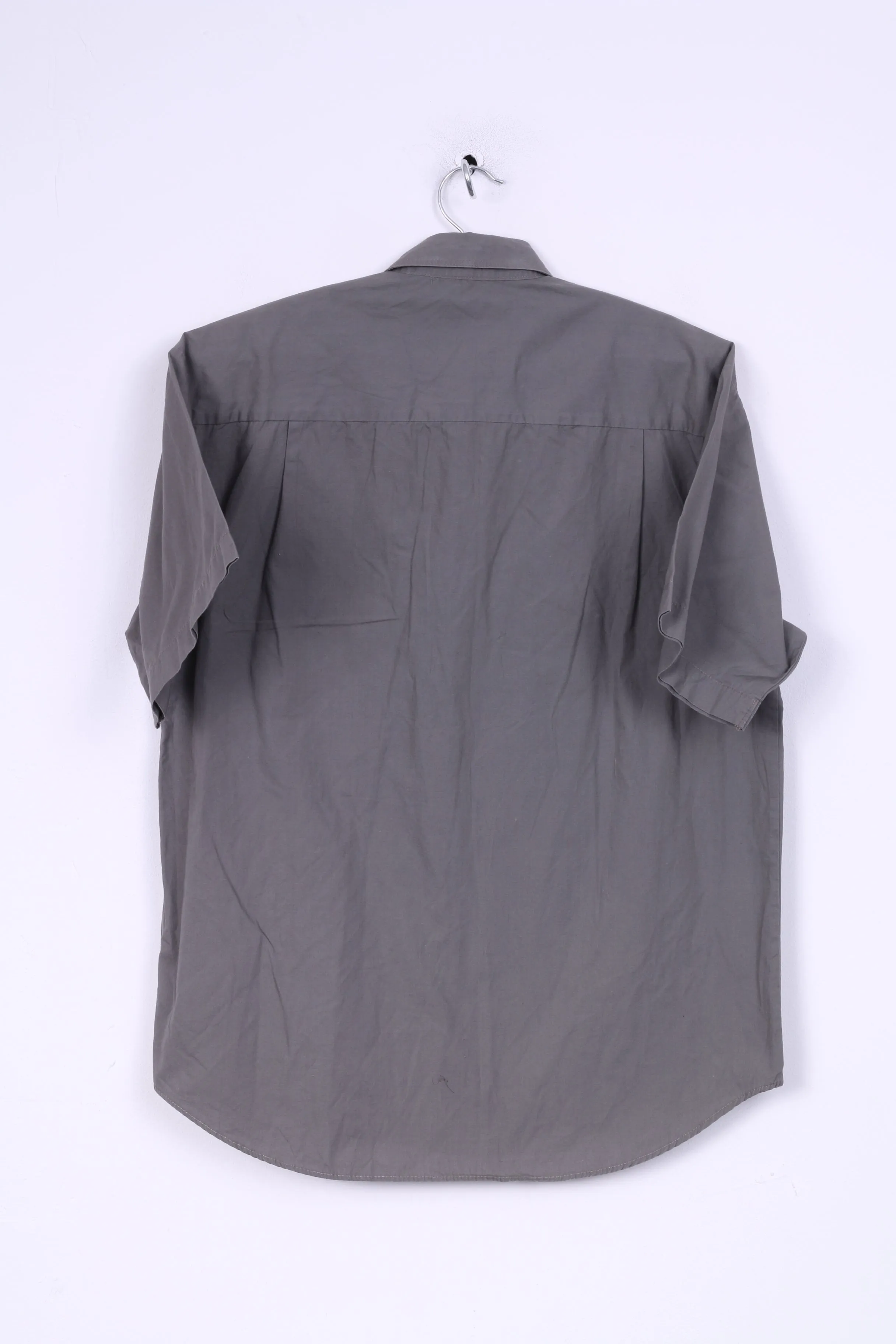 Littlewoods Mens 14.5 S Casul Shirt Gray Down Collar Short Sleeve Brown