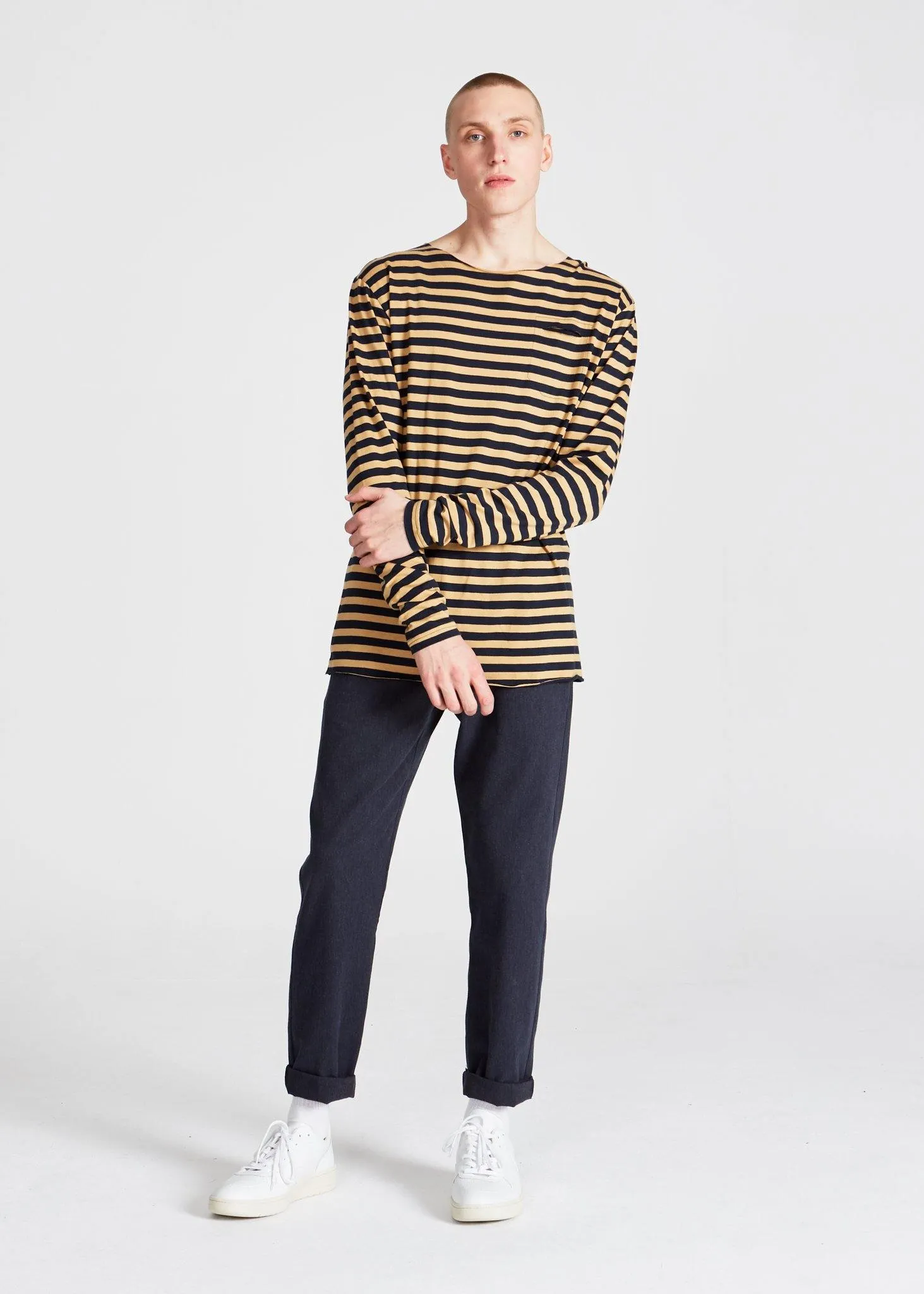 Long sleeve MELVIN in TENCEL™ Lyocell - Blue / Camel (Stripes) Givn Berlin