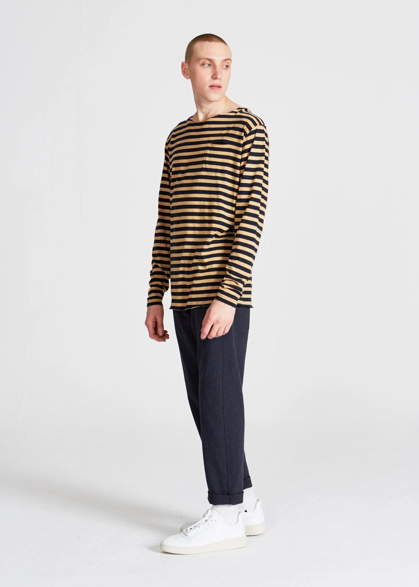 Long sleeve MELVIN in TENCEL™ Lyocell - Blue / Camel (Stripes) Givn Berlin