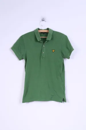 Lyle & Scott Vintage Mens S (XS) Polo Shirt Green Cotton Detailed Buttons
