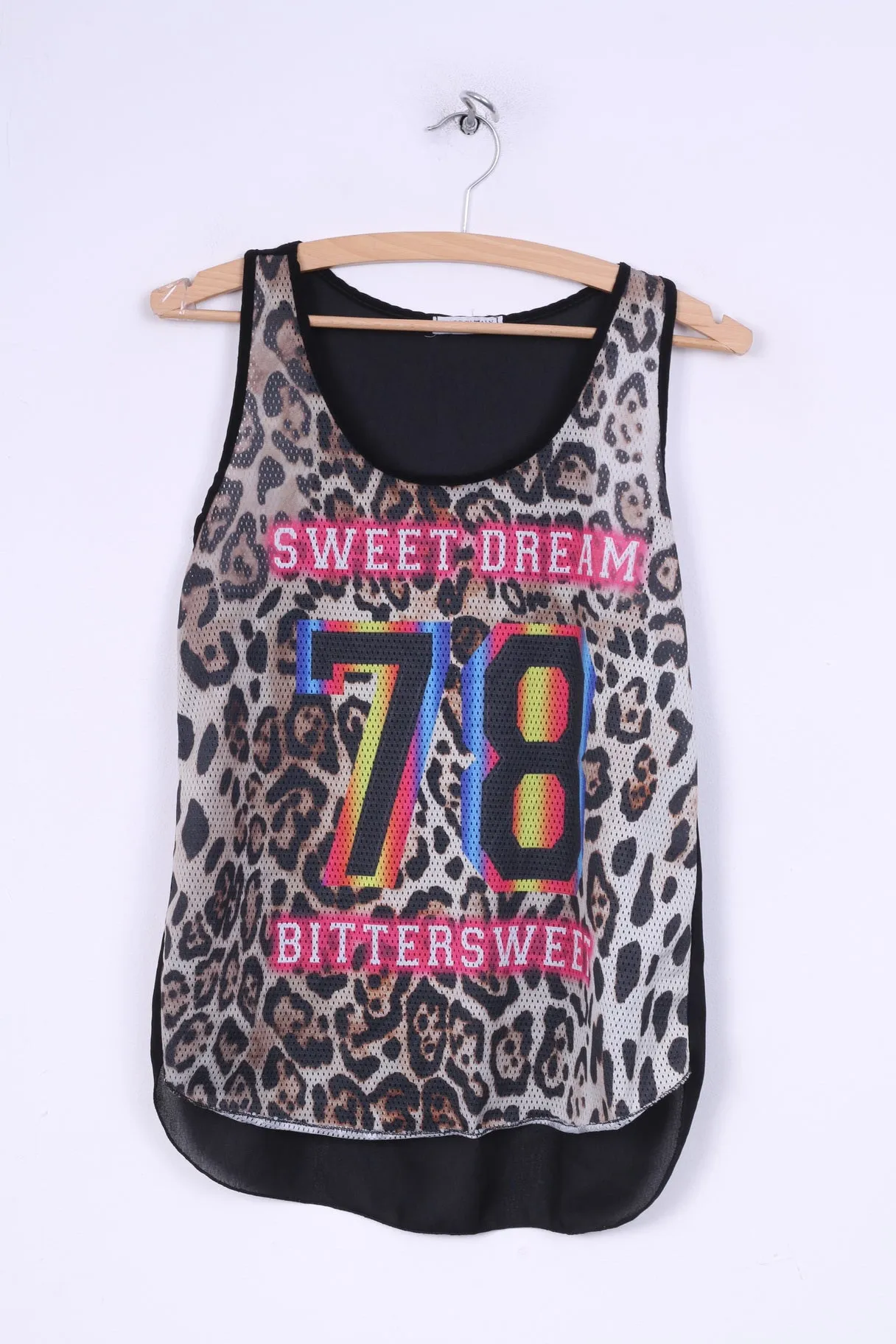 Made in Italy  Womens S Tank Top Shirt Mesh Animal Print Sweet Dream