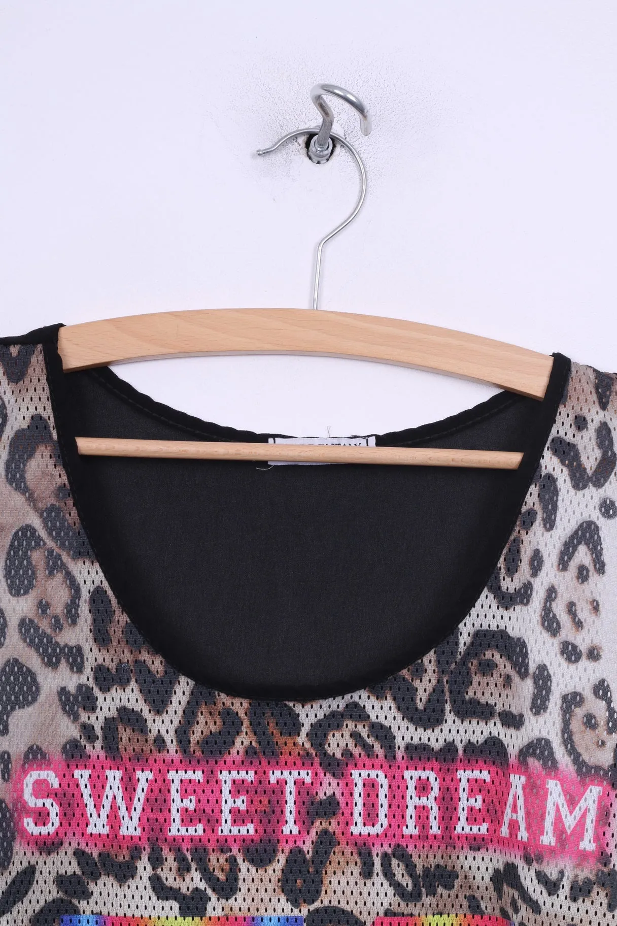 Made in Italy  Womens S Tank Top Shirt Mesh Animal Print Sweet Dream