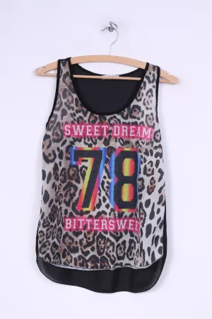 Made in Italy  Womens S Tank Top Shirt Mesh Animal Print Sweet Dream