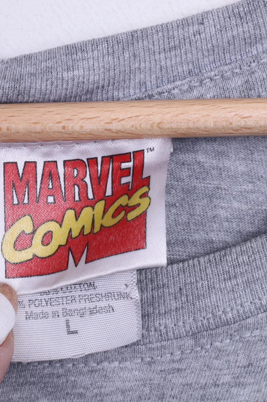 Marvel Comics Mens L Shirt Grey Cotton Sport Crew Neck