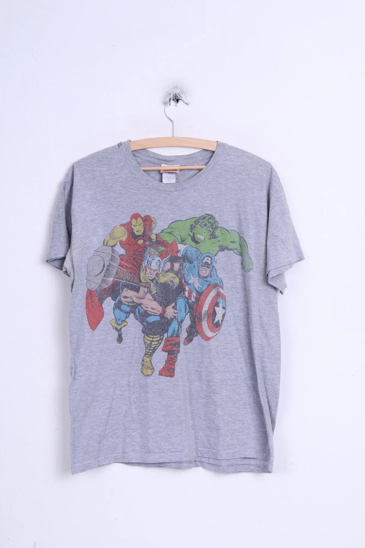 Marvel Comics Mens L Shirt Grey Cotton Sport Crew Neck
