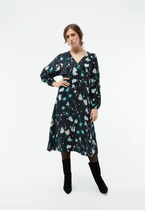 Midi dress GBANISSA made of Cupro (Bemberg™) - Black / Dark Teal (Flowers) Givn Berlin
