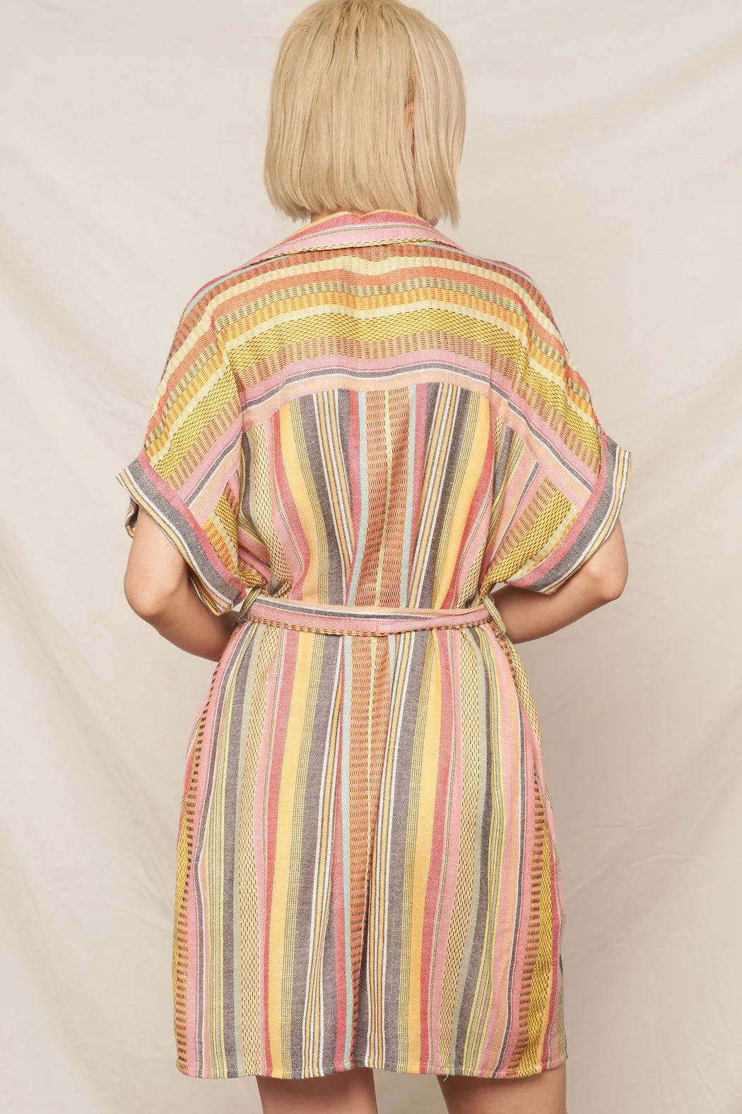 MIXED STRIPE SHORT SLEEVE SHIRT DRESS