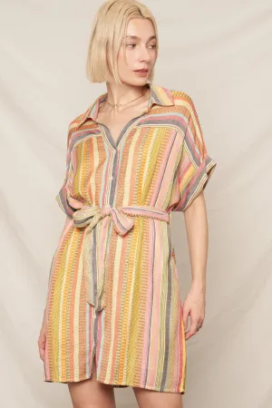 MIXED STRIPE SHORT SLEEVE SHIRT DRESS