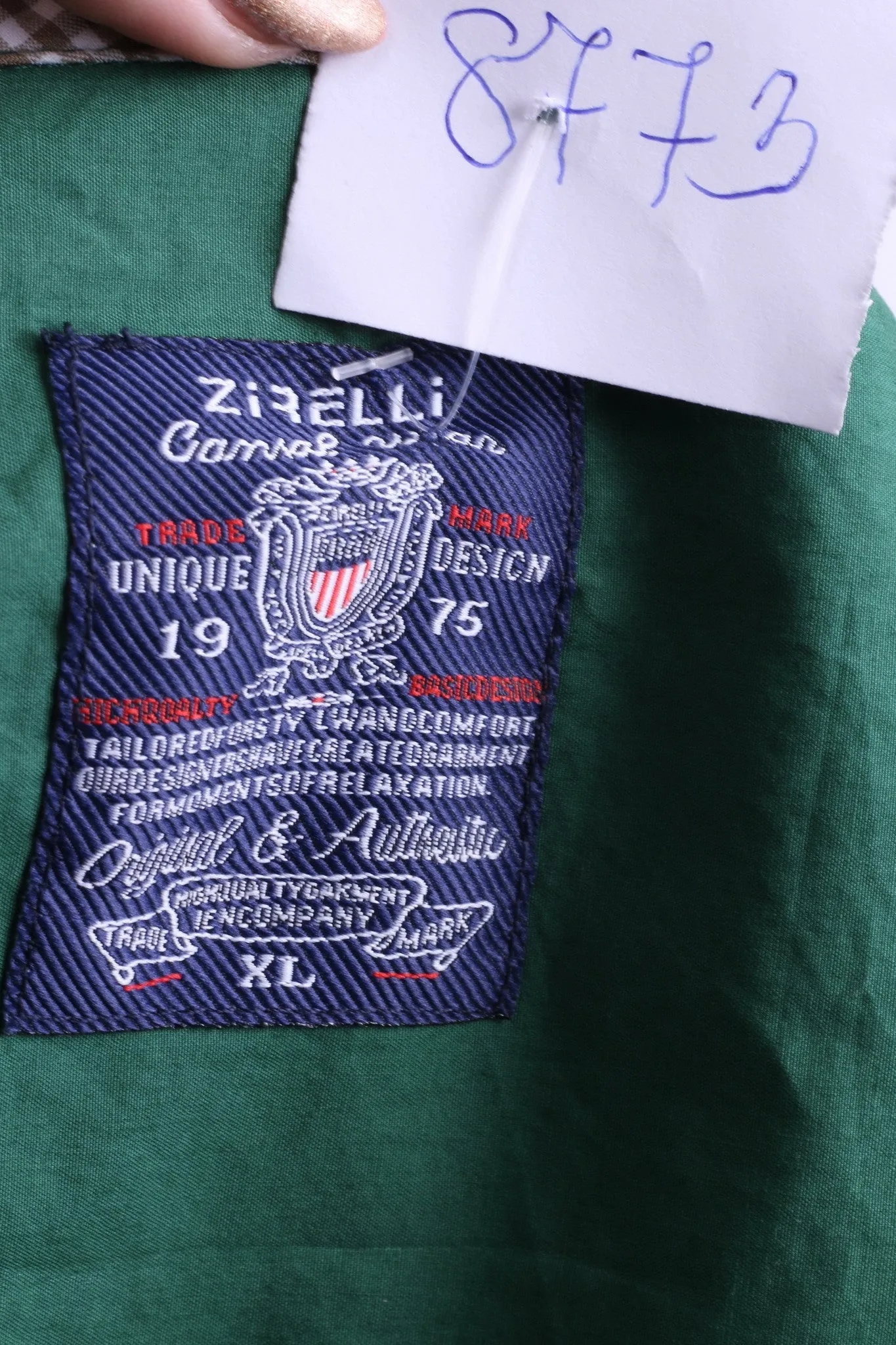 New Zirelli Mens XL Casual Shirt Dark Green Unique Cotton Buttons Down