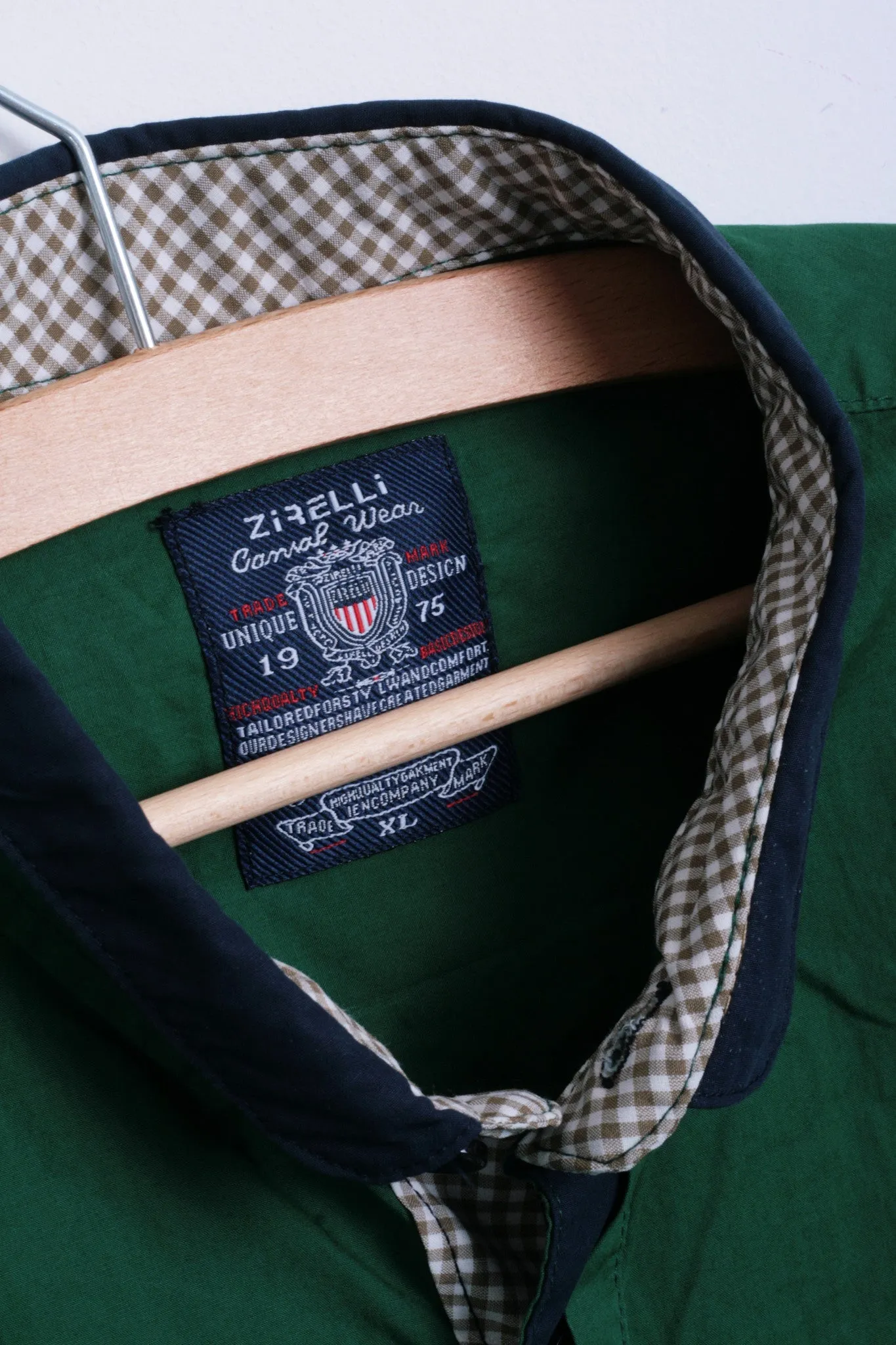 New Zirelli Mens XL Casual Shirt Dark Green Unique Cotton Buttons Down