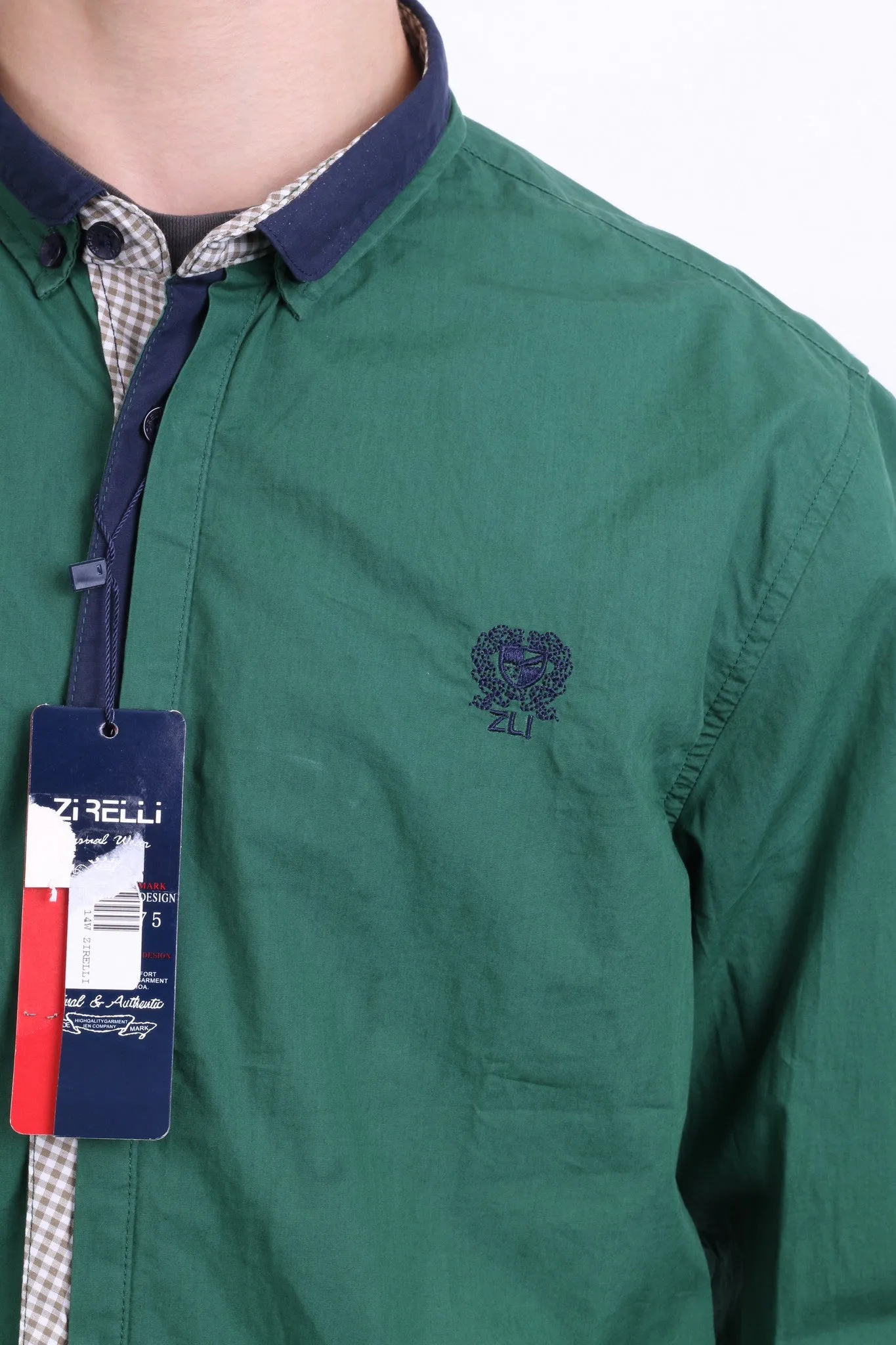 New Zirelli Mens XL Casual Shirt Dark Green Unique Cotton Buttons Down