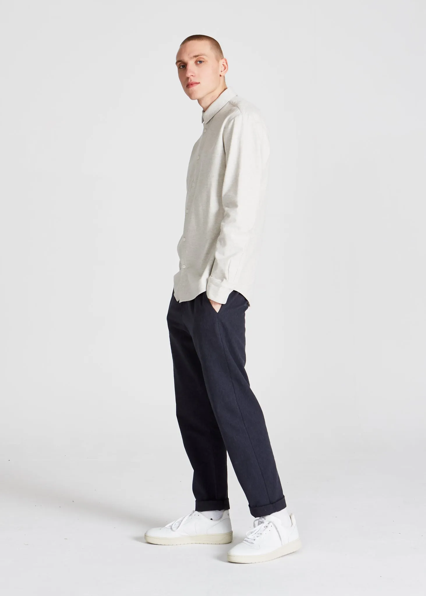 Organic Cotton Flannel Shirt KENT - Light Grey Melange Givn Berlin