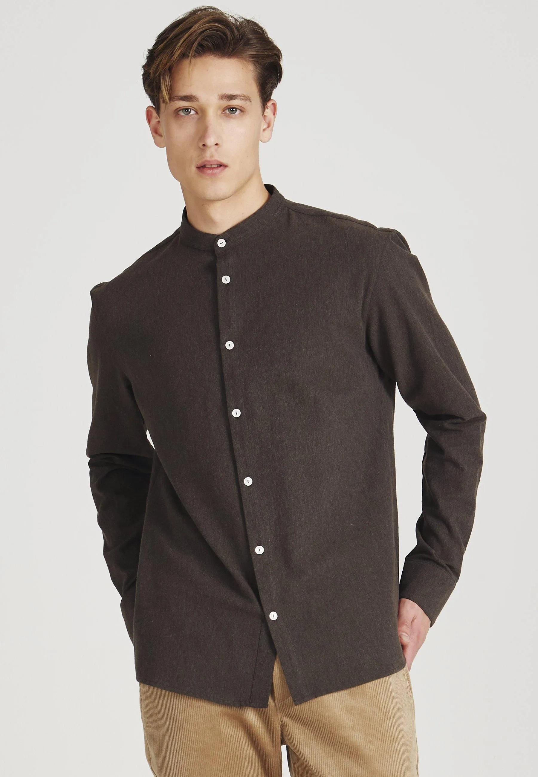 Organic Cotton Flannel Shirt WES - Dark Brown Givn Berlin