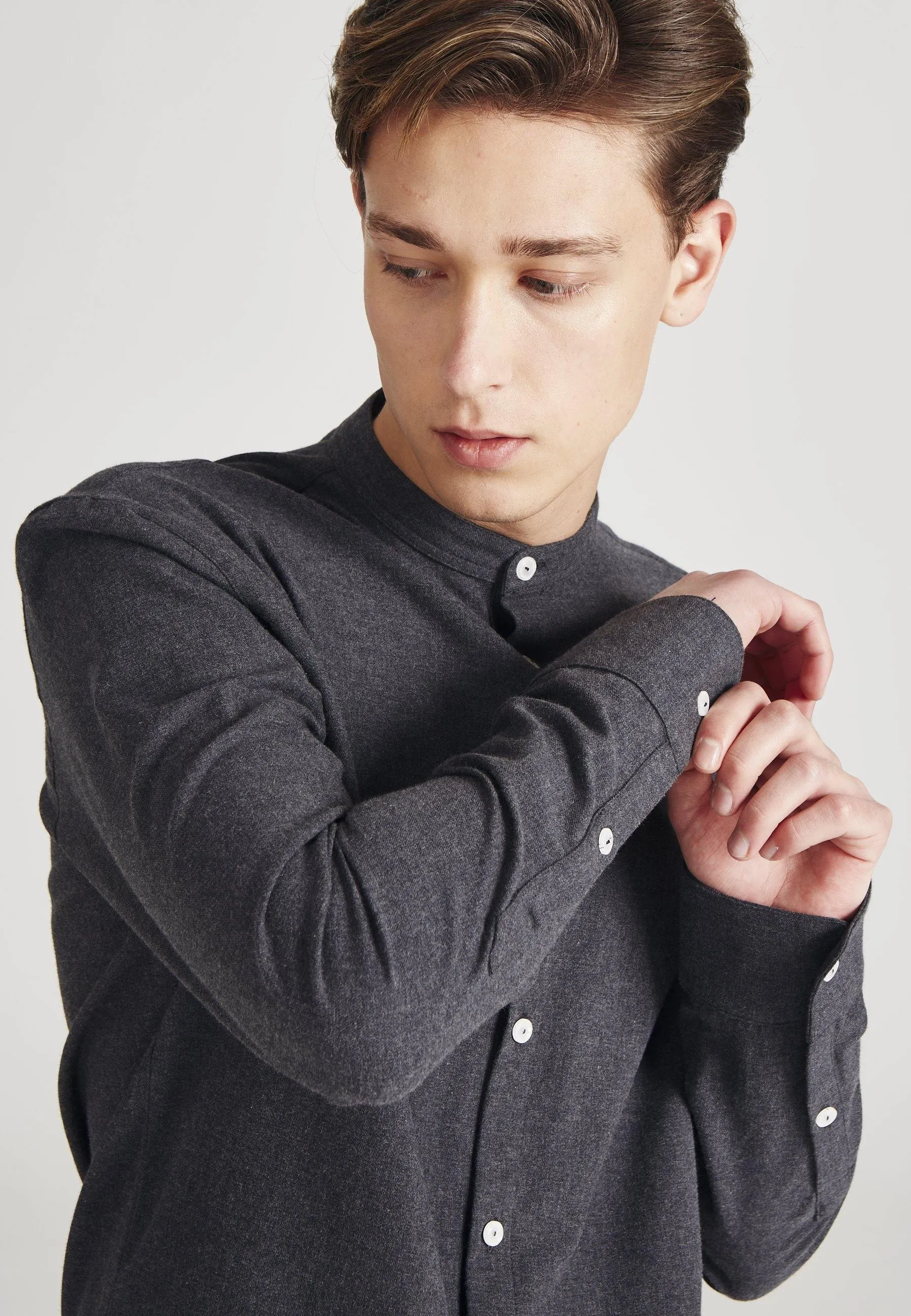 Organic Cotton Flannel Shirt WES - Dark Grey Givn Berlin