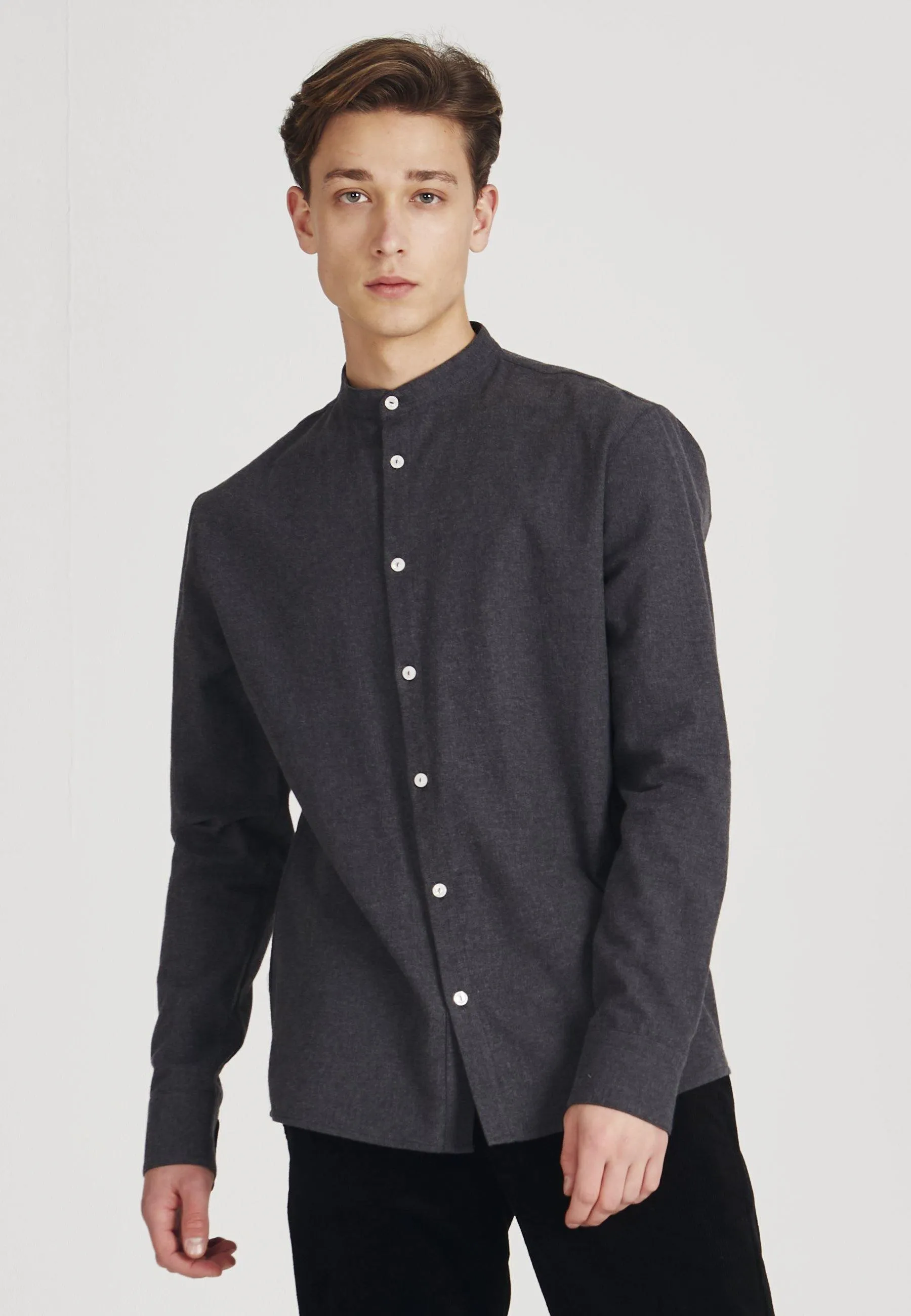 Organic Cotton Flannel Shirt WES - Dark Grey Givn Berlin