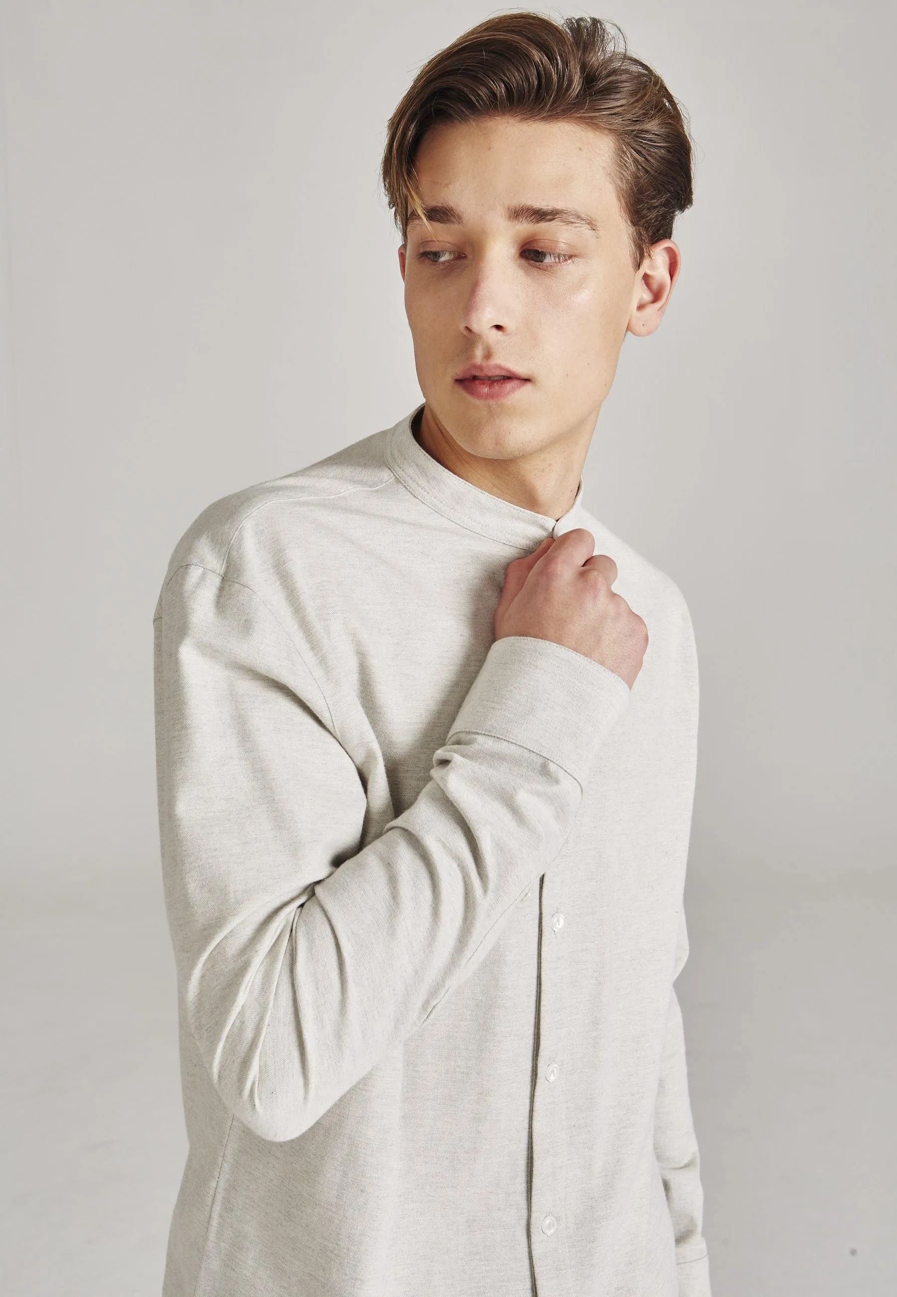Organic Cotton Flannel Shirt WES - Light Grey Melange Givn Berlin