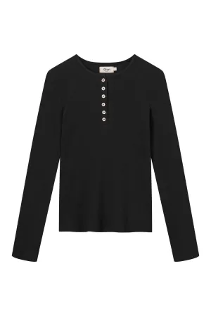 Organic Cotton Henley Long Sleeve THEA - Black Givn Berlin