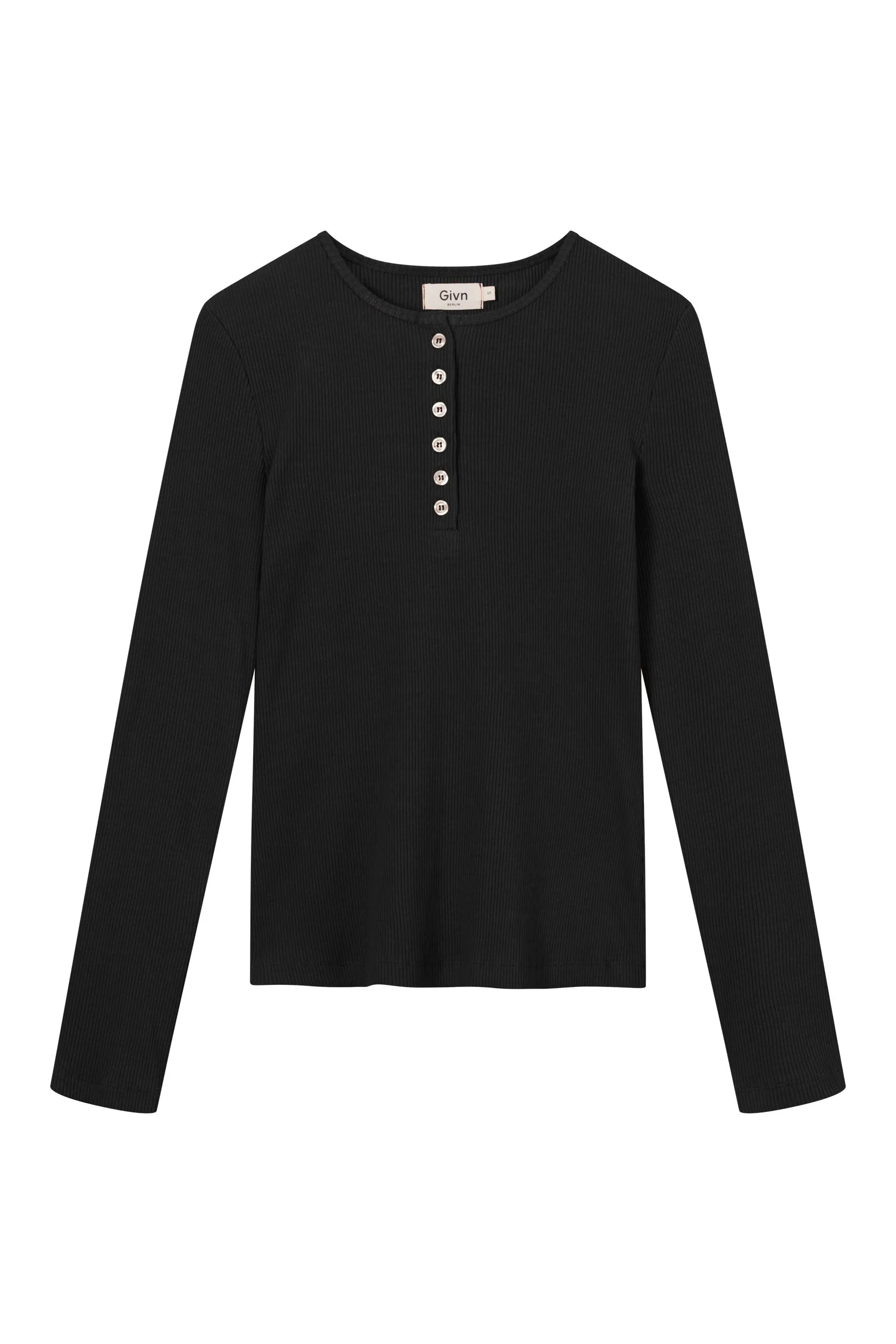 Organic Cotton Henley Long Sleeve THEA - Black Givn Berlin