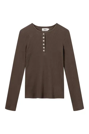 Organic Cotton Henley Long Sleeve THEA - Oak Brown Givn Berlin