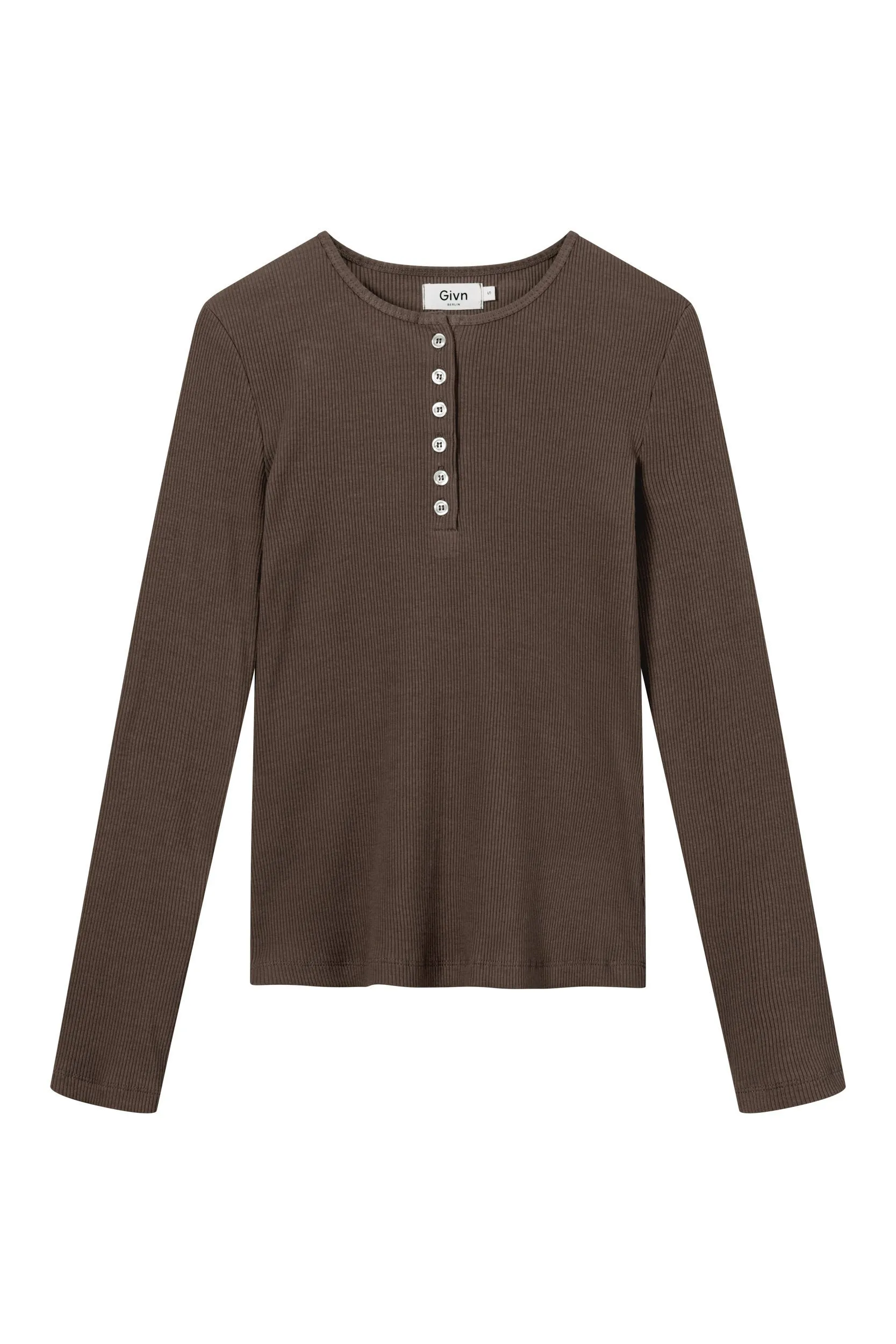 Organic Cotton Henley Long Sleeve THEA - Oak Brown Givn Berlin