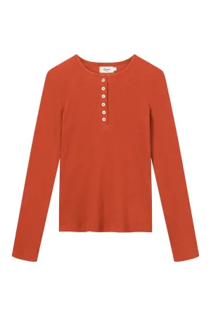 Organic Cotton Henley Long Sleeve THEA - Rusty Orange Givn Berlin