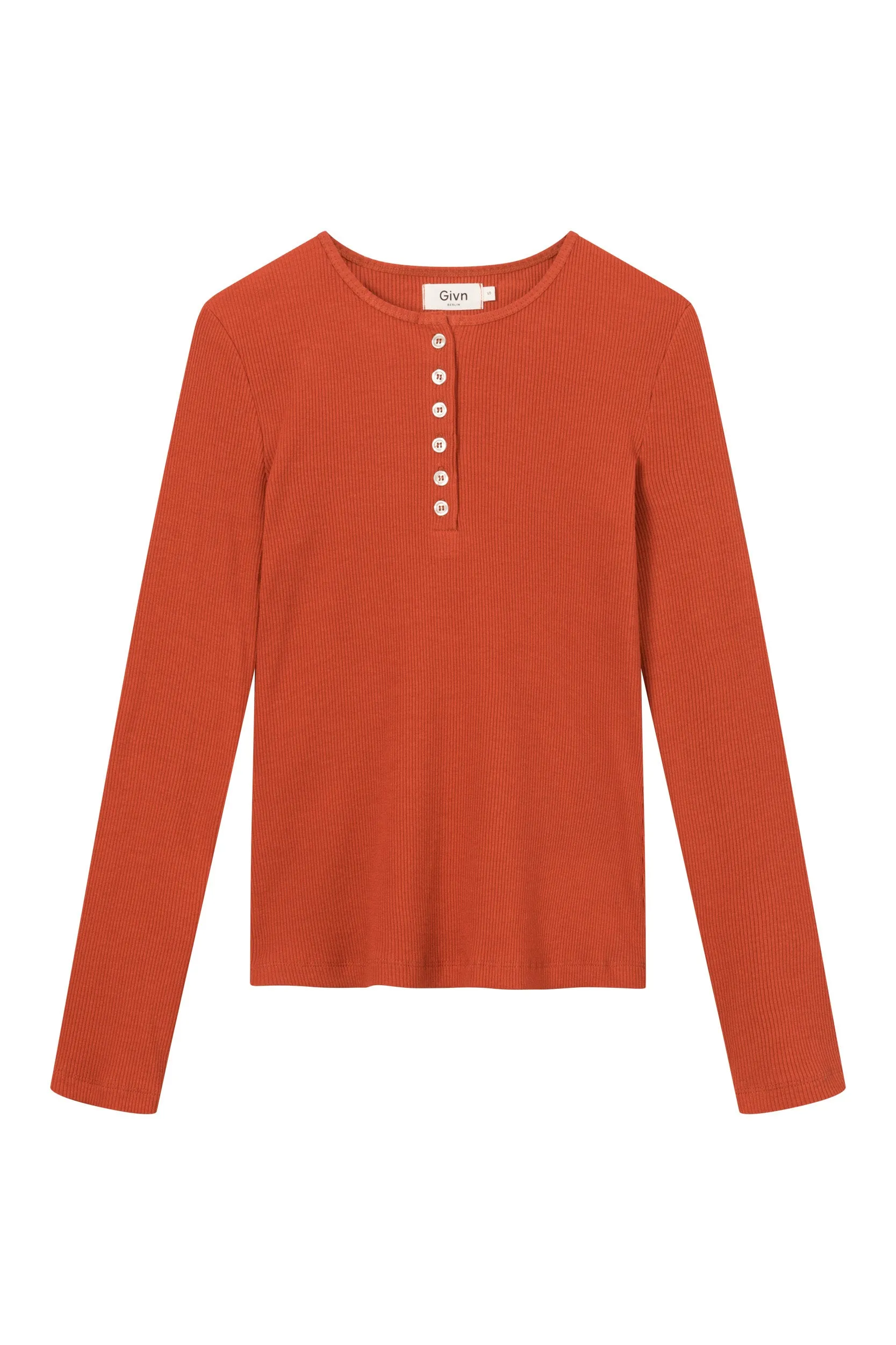 Organic Cotton Henley Long Sleeve THEA - Rusty Orange Givn Berlin