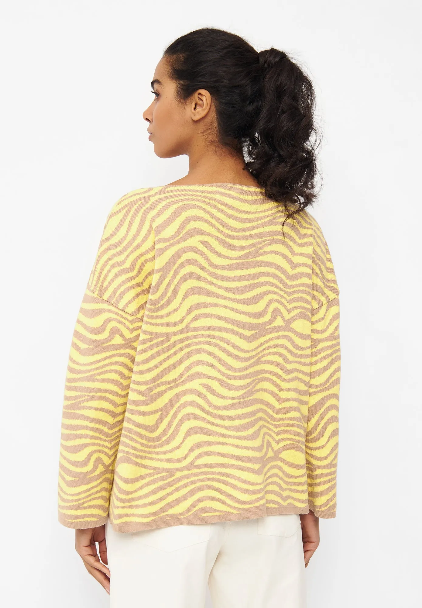 Organic Cotton Jacquard Knit Sweater PALOMA - Brown / Yellow (Waves) Givn Berlin