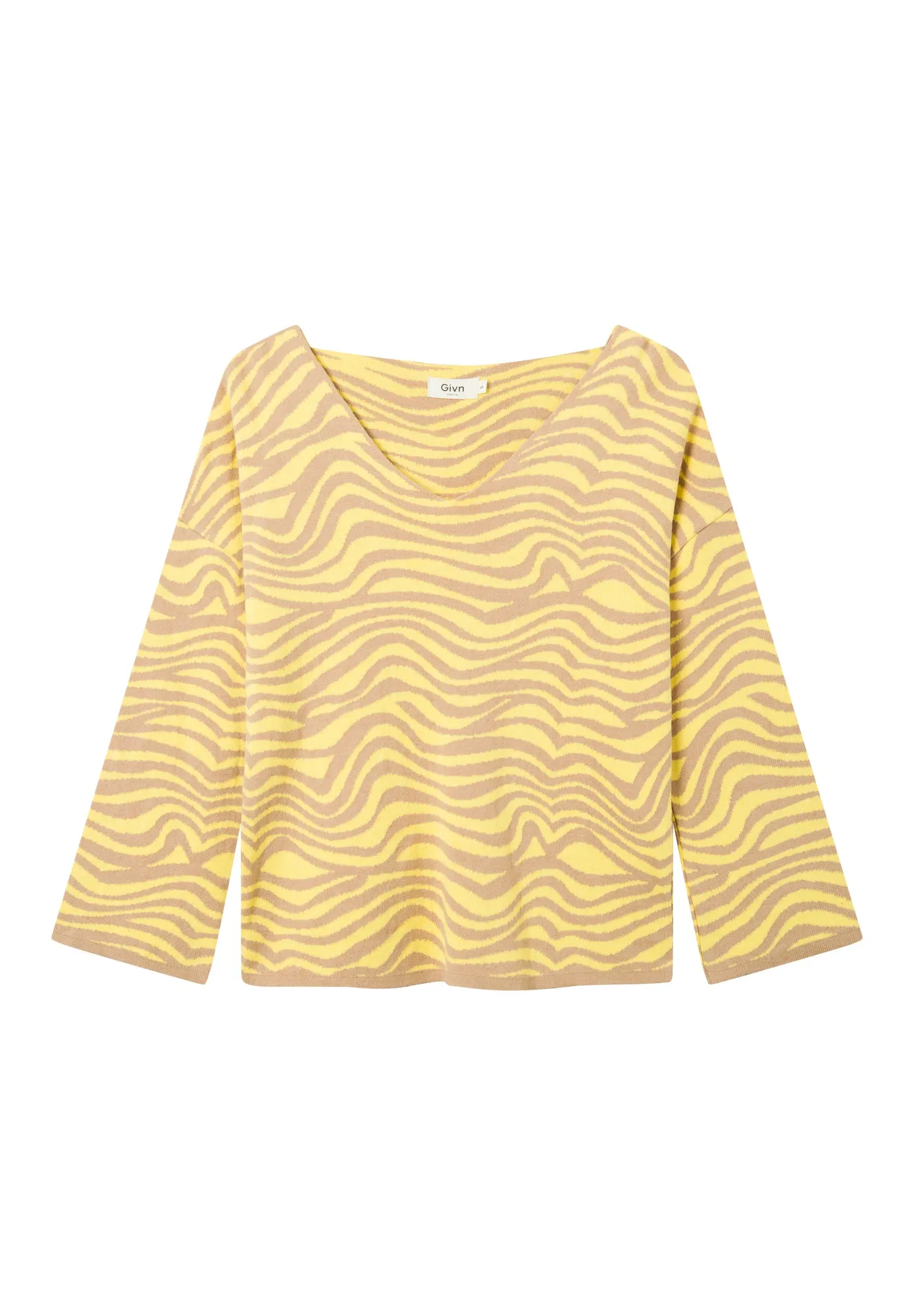 Organic Cotton Jacquard Knit Sweater PALOMA - Brown / Yellow (Waves) Givn Berlin